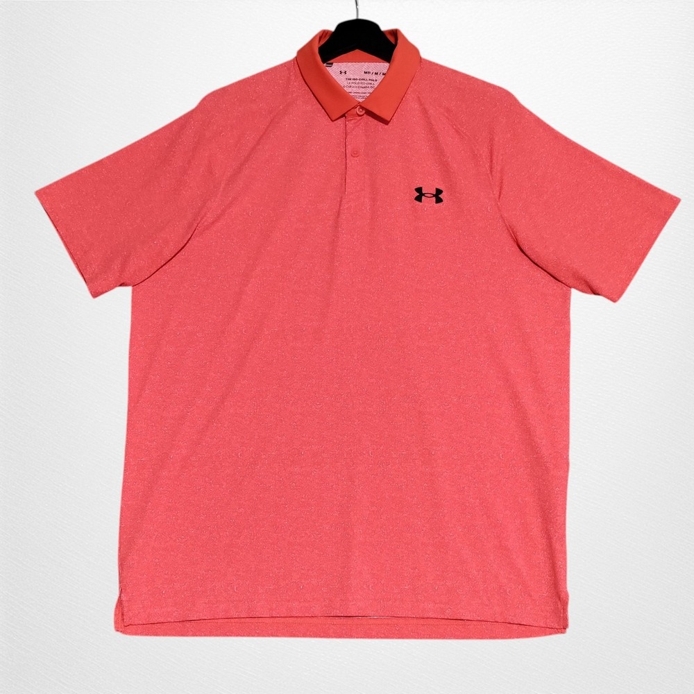 Under Armour Iso Chill Polo Mens‎ Medium Pink Orange Breathable Golf Performance